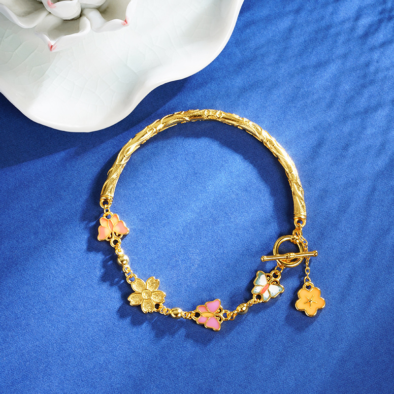 Nuevo estilo chino vietnamita arena oro mariposa flor pulsera no se desvanece durante mucho tiempo versátil retro alta sensación de joyería brazalete suministro