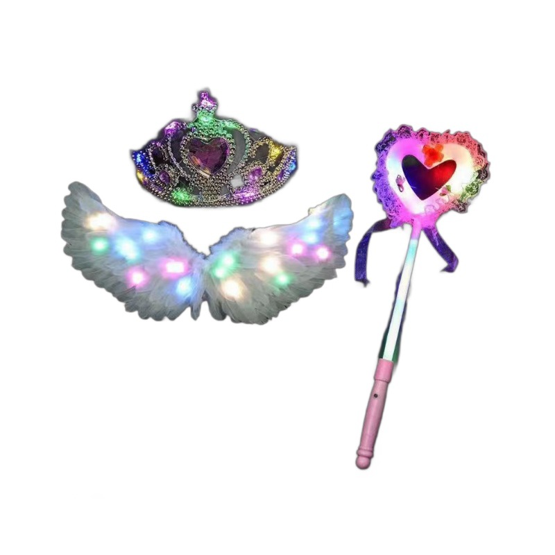 Plumas luminosas alas ángeles niños espectáculo del 1 de junio escenario desfile props princesas corona música varita mágica