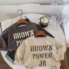 儿童秋装长袖T恤2024新韩版男童女童休闲字母上衣圆领宽松打底衫