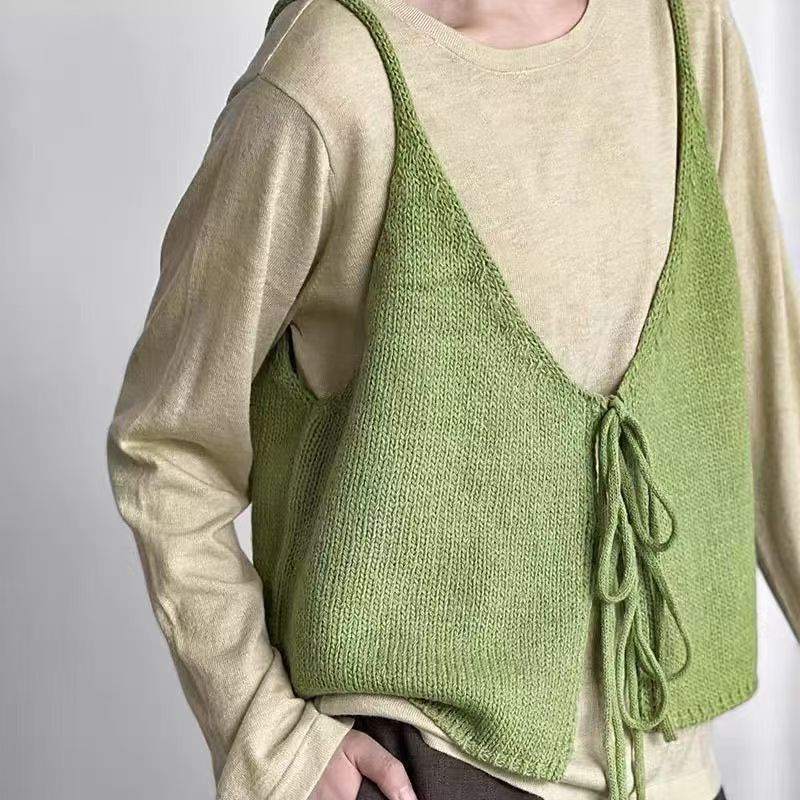 Early Autumn Style, Stylish Design with Straps, Versatile Layering, Knitted Vest, Solid Color, Trendy New Style, Camisole for Women to Wear Outside