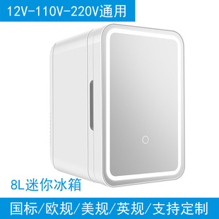 Cross-Border Export 8L Car Refrigerator with Light Mirror Cosmetics Refrigerated Dormitory Home Refrigerator Heating and Cooling Cannot Be Frozen