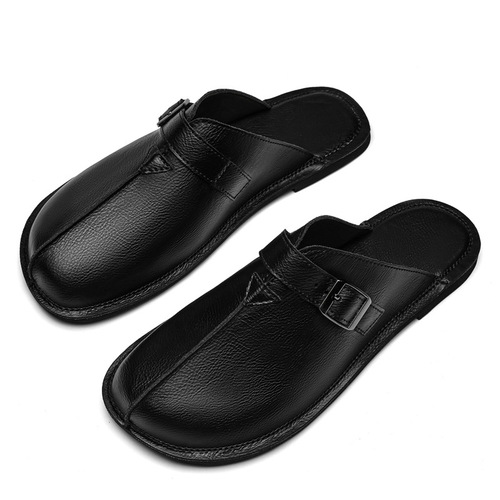 Summer men's slip-on slippers, fashionable belt buckle, outdoor casual sandals, fashionable all-matching toe-soft sole men's shoes