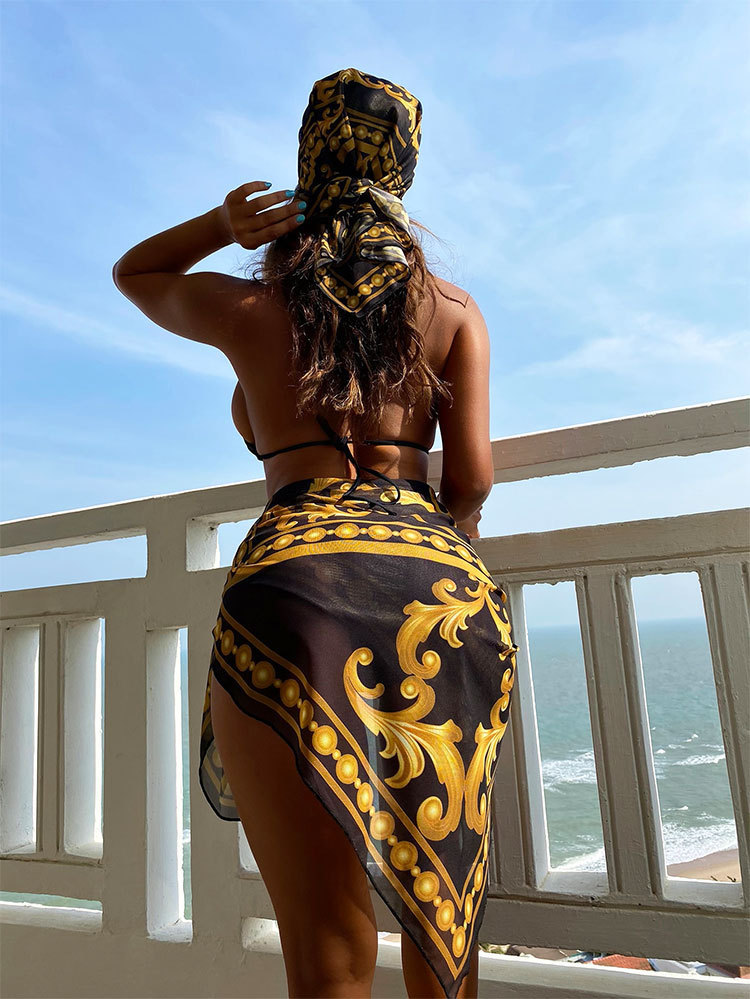 Sleeveless Sleeve Length Polyester Fabric Type Women's Sexy Printing Printing 3 Piece Set Bikinis