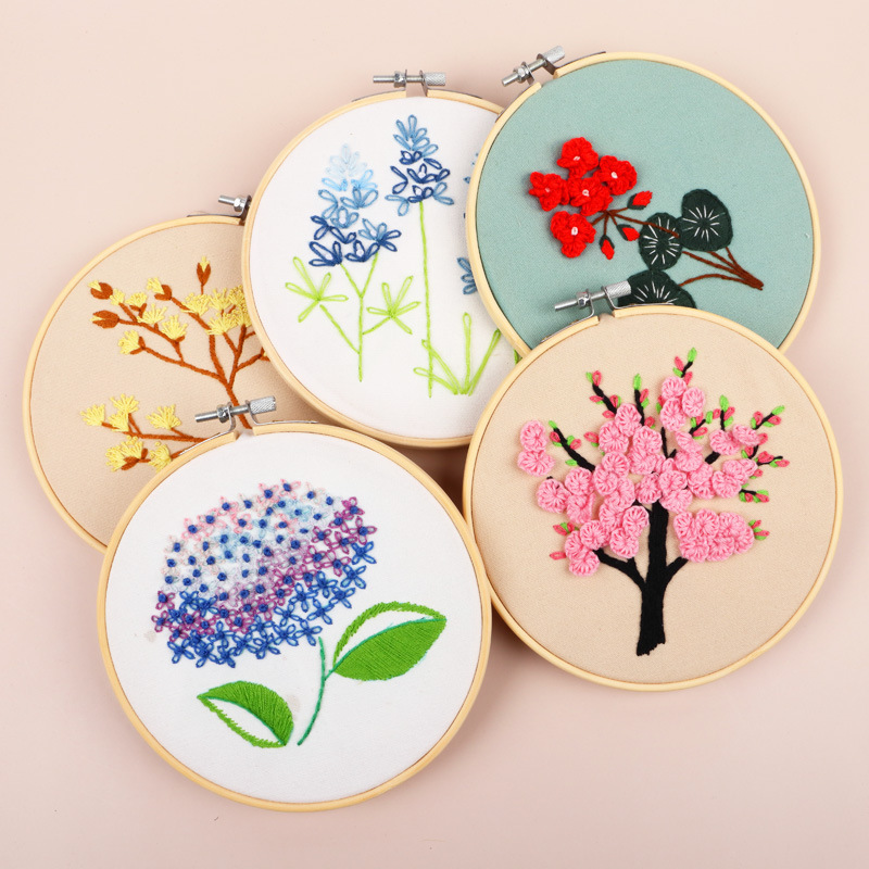 Pequeña suerte flor DIY tela novato europeo bordado flores y plantas material paquete kit costura traje