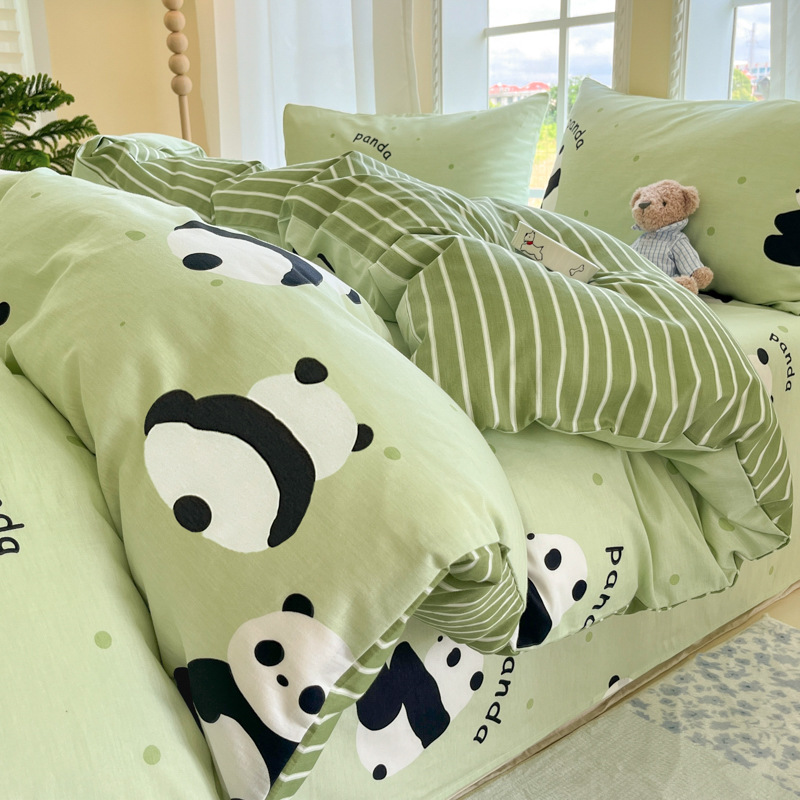 Spring Cartoon Cotton Four-Piece Set, Class a Pure Cotton Bed Sheet and Duvet Cover, Nantong Home Textile Bedding Set, Three-Piece Duvet Cover Set