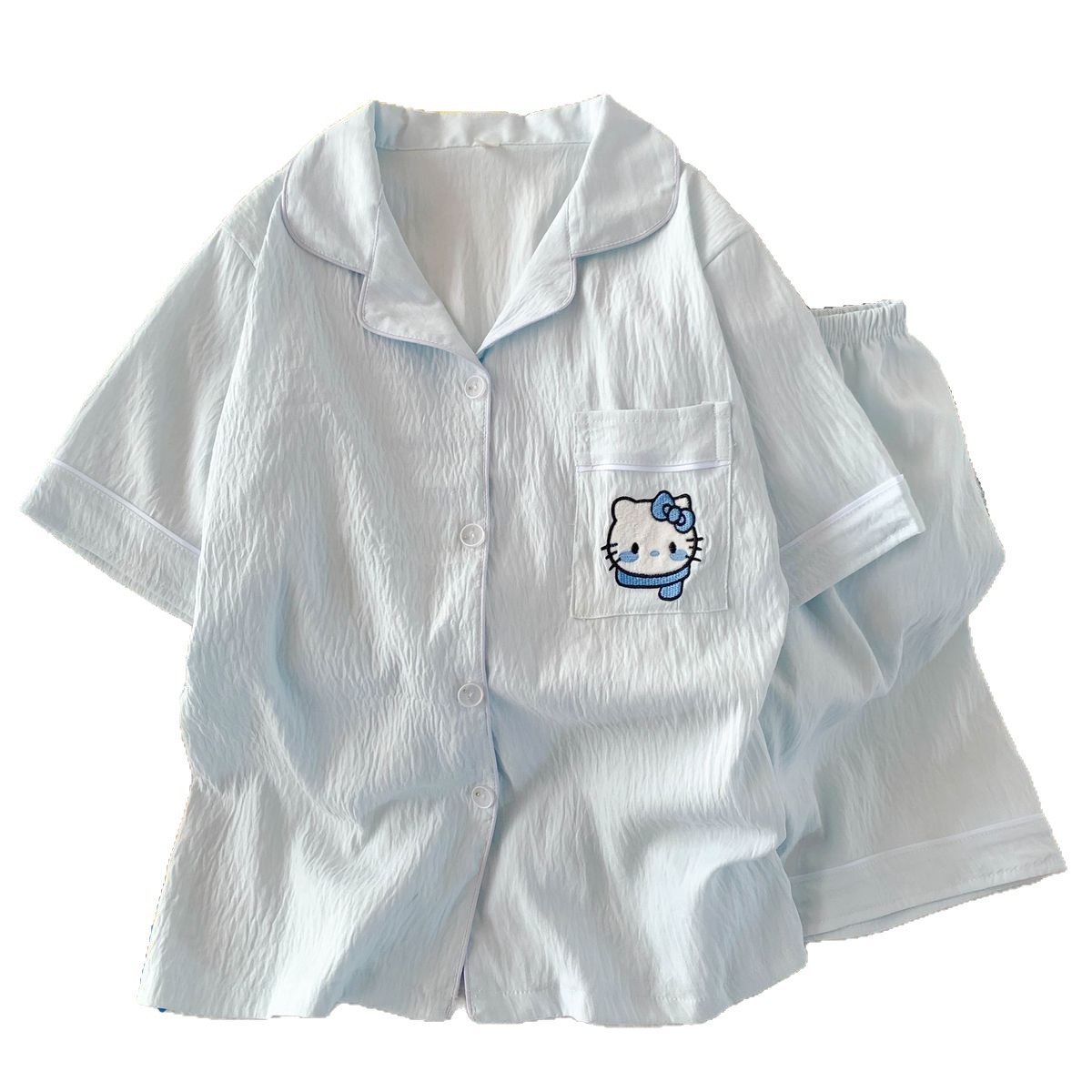 Pijama de algodón bordado de dibujos animados nubes sueltas pareja ropa para el hogar verano nuevos pantalones cortos de mangas cortas dos piezas