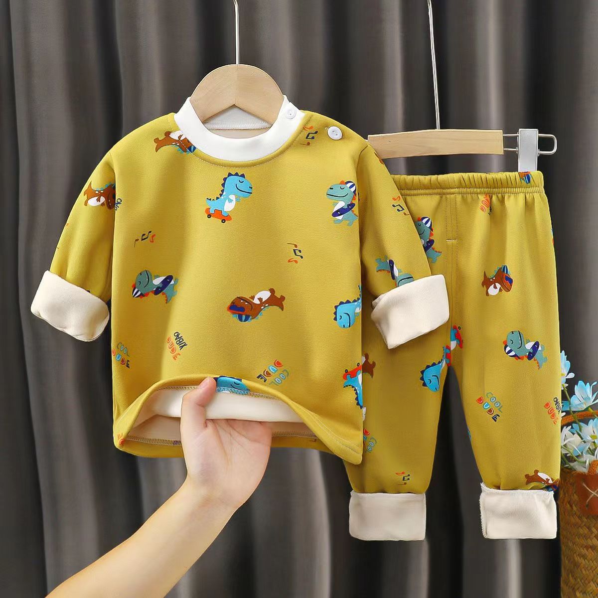 Ropa interior térmica para niños de otoño e invierno, ropa para bebés, ropa de invierno para niños y niñas con forro polar, gruesa y cálida.