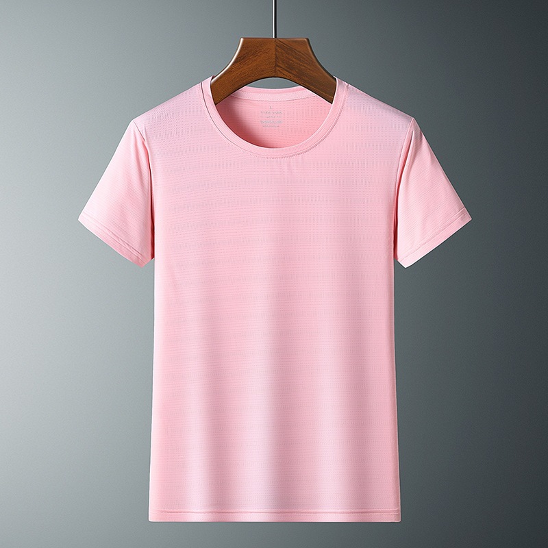 Verano transpirable cuello redondo deportes al aire libre Seda de hielo Aire acondicionado de secado rápido Camiseta de manga corta para hombres y mujeres camiseta de talla grande fábrica al por mayor