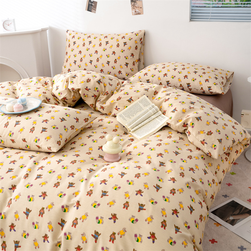 Small Floral Pure Cotton Bed Four-Piece Set 100 Cotton Bedding Student Dormitory Bed Single Three-Piece Set Bed Bed Sheets Quilt Cover 4