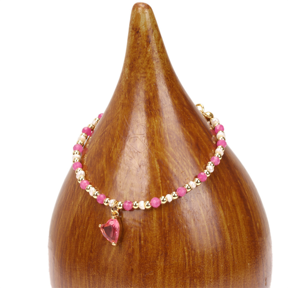 Personality Semi-precious Stone Faceted Copper Beaded Heart Bracelet display picture 4