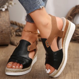 Straw High-Heeled Sandals for Women 2025 New Export Large Size Thick-Soled Fish Mouth Roman Shoes One-Line Buckle High-Heeled Women's Sandals