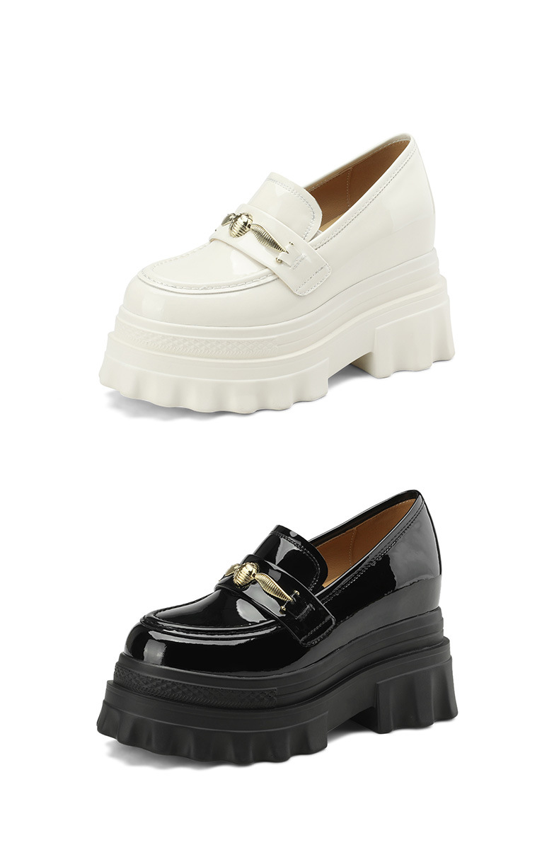 Giày loafer nữ đế xuồng cao gót 9 cm, mũi tròn, da bóng, tăng chiều cao — màu đen chi tiết 18
