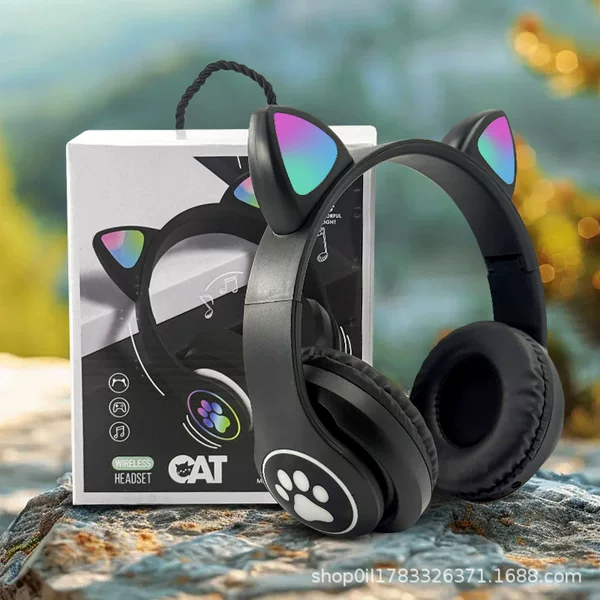 New cross-border STN-28M luminous cat ear head-mounted Bluetooth wireless card mobile phone game model machine