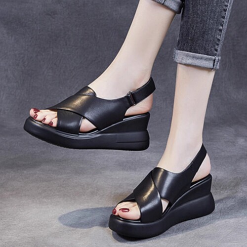 New style of breathable women's shoes for foreign trade in summer, simple and versatile high heel sandals for women without tired feet comfortable wedge soft sole sandals