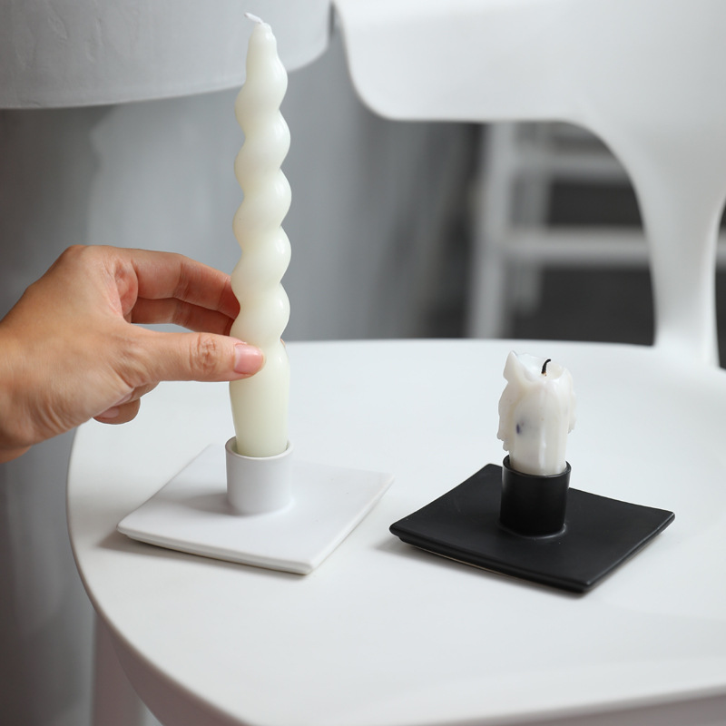 Candelero de cerámica cuadrado simple, soporte para velas, decoración suave, decoración del hogar, decoración del hotel, decoración de la sala de estar