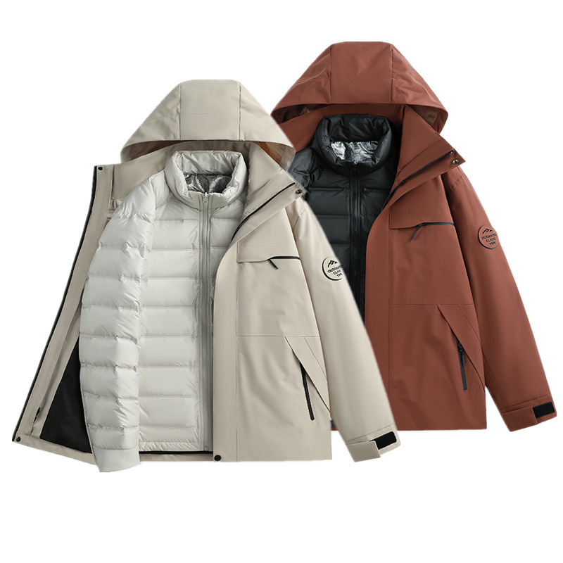 Three-In-One down Liner Jacket for Men, Outdoor Removable Two-Piece Set, Cold-Proof Group Mountaineering Suit for Women with Printing