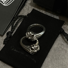 纯银CH克罗伈大十字花戒指男女情侣同款个性做旧复古嘻哈食指戒