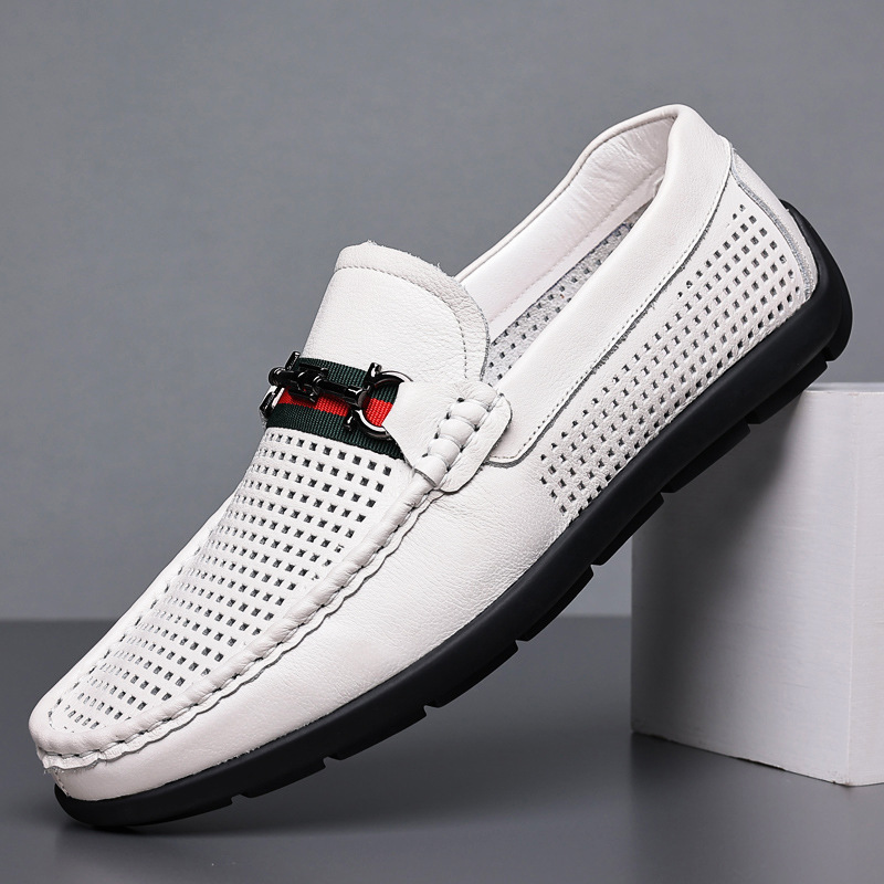 2023 Verano nueva primera capa de cuero de vaca sandalias de los hombres de cuero transpirable zapatos casuales de los hombres huecos zapatos de agujero suave transfronteriza