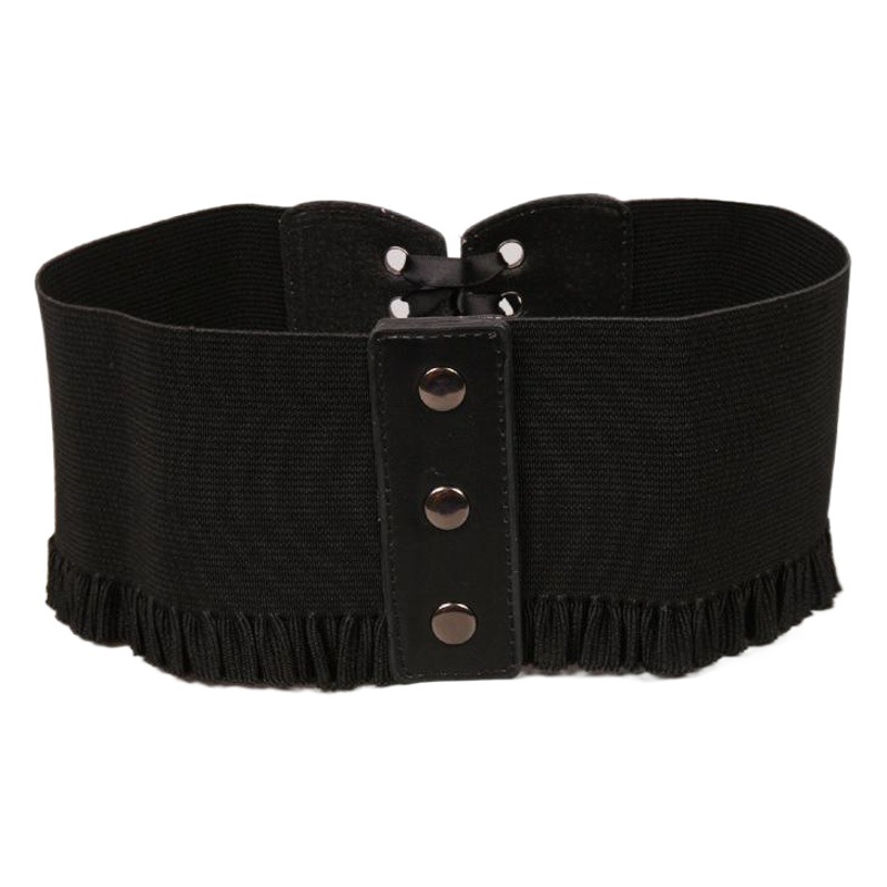 Cinturón de cintura elástico simple del todo partido Vestido de ancho de mujer elástico retro cintura sello Correa moda decorativa negro