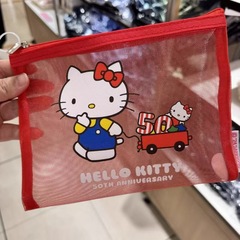 日本ハローキティ限定メッシュバッグかわいい漫画ポーチ透明文房具収納袋
