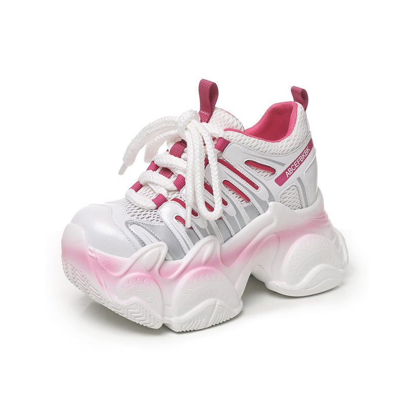 Giày sneaker nữ đế dày chunky tăng chiều cao lưới thoáng khí — màu trắng