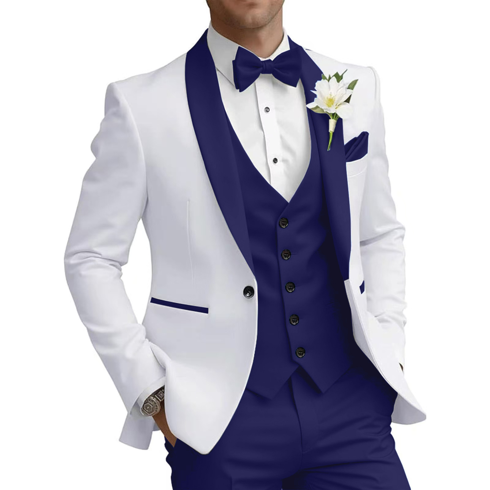 Modern Men's Suit 3-Piece Set With Contrast Stitching, Slim Fit Business Blazer, Vest & Trousers For Weddings, Office, Formal Events_viptrois.com