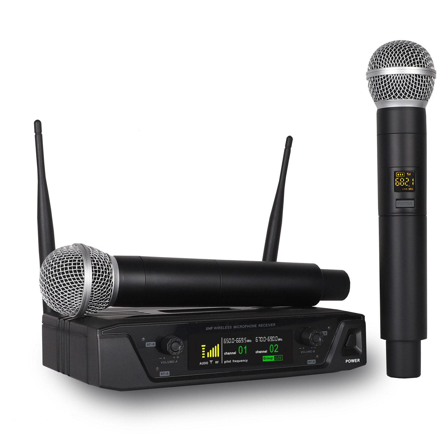 Sistema de Micrófonos Inalámbricos UHF 1 a 2 con Receptor Profesional para Escenario