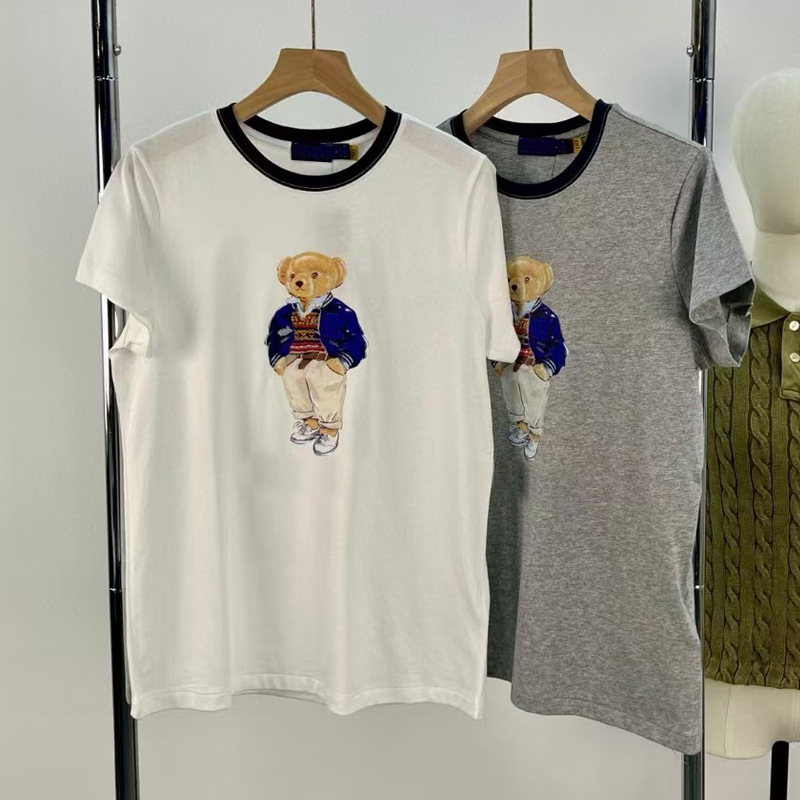 Jiayi stire RL2025 spring and summer new cartoon bear printing and embroidery cotton short sleeve T-shirt foreign trade list