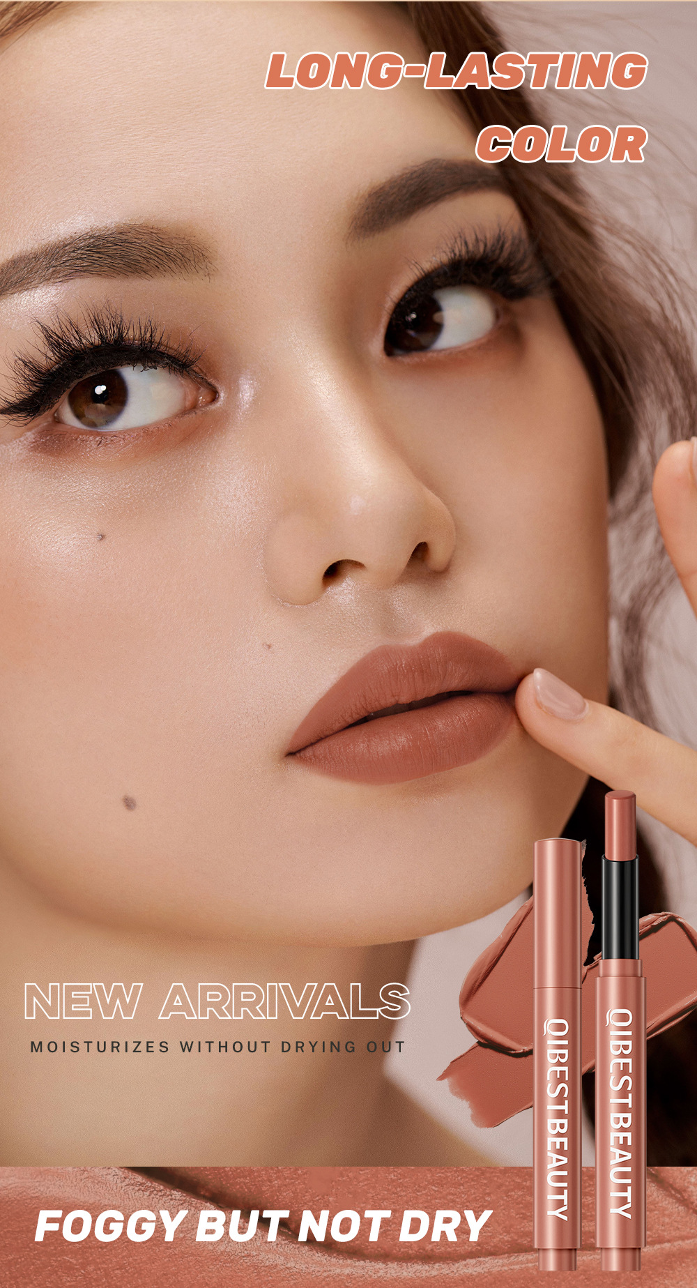 QIBEST Cross-border Smooth matte Lipstick is light, does not dry out and does not fade easily. It is a lipstick pen and makeup product in stock Specification drawing