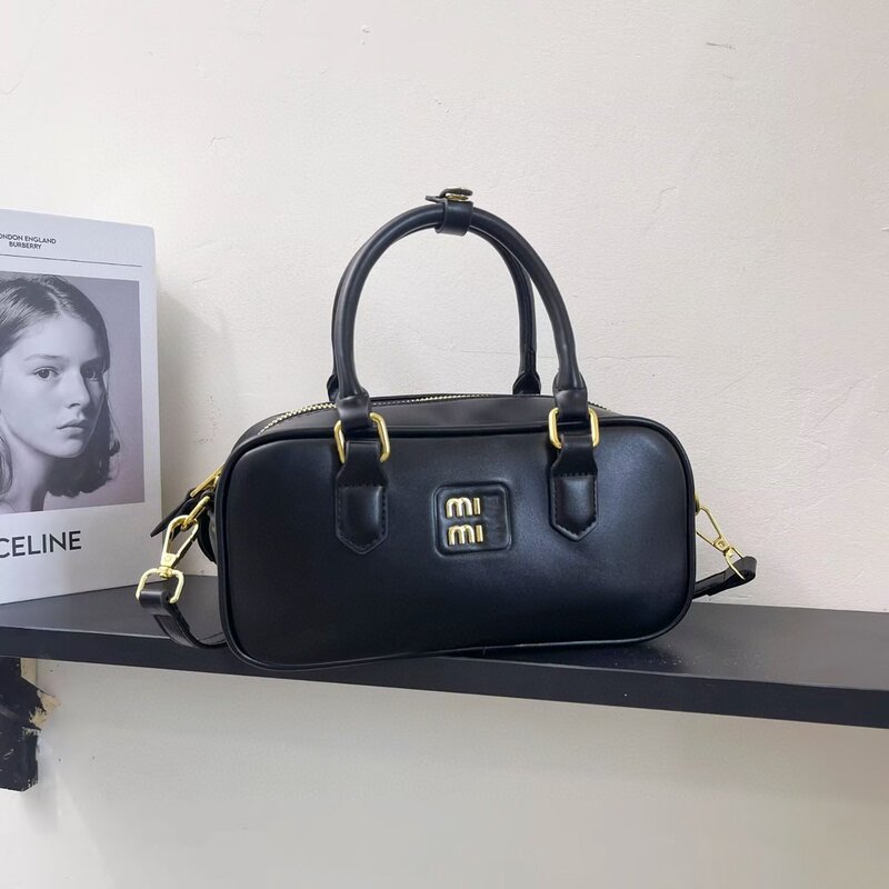 Bowling Handbags Are Popular This Year. 2025 New Pure Color Korean Version Miu Versatile Shoulder Crossbody Bag