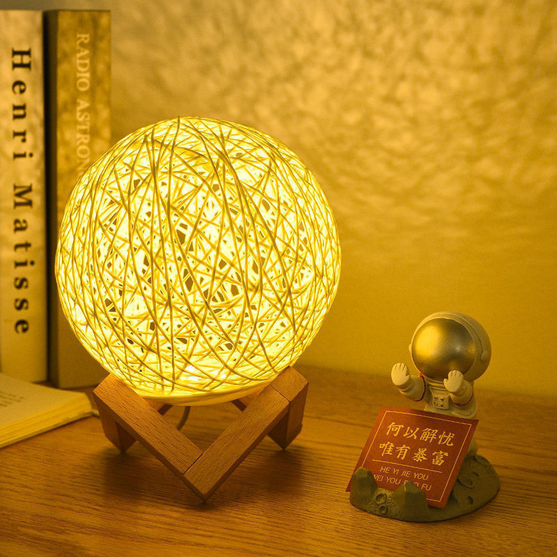 Creative Breastfeeding Table Lamp, Bedroom Bedside Atmosphere Lamp, Girly Rattan Ball Homestay Night Light, USB Plug-In Night Light