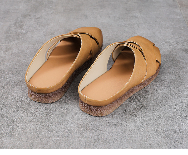 Dép sandal nữ bít mũi da bò thật đế bệt kiểu dáng điệu bộ — màu mơ chi tiết 15