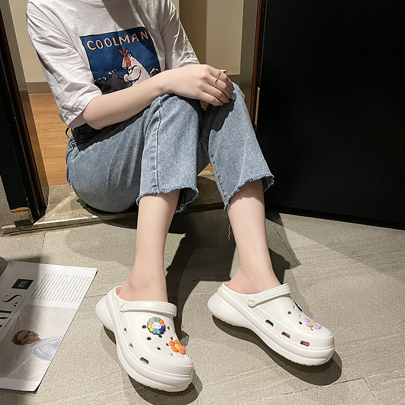 5cn zapatos con agujeros EVA de suela súper gruesa, zapatos de jardín, ropa exterior de playa para mujer, zapatos de plataforma Baotou ligeros y antideslizantes