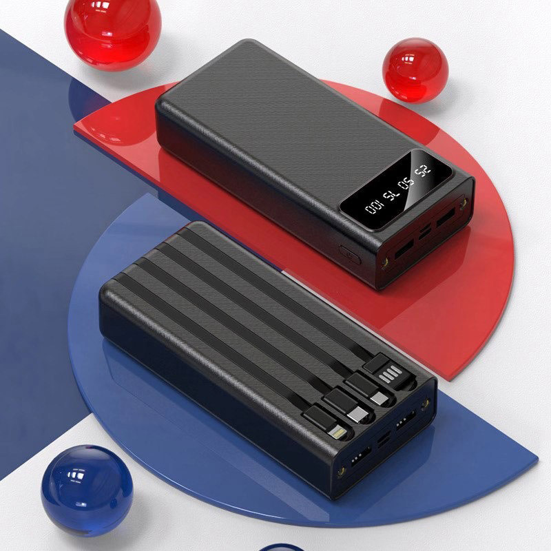 Lámpara LED de gran capacidad con cuatro líneas cargadoras, fuente de alimentación portátil al aire libre, 30000 mA larga duración