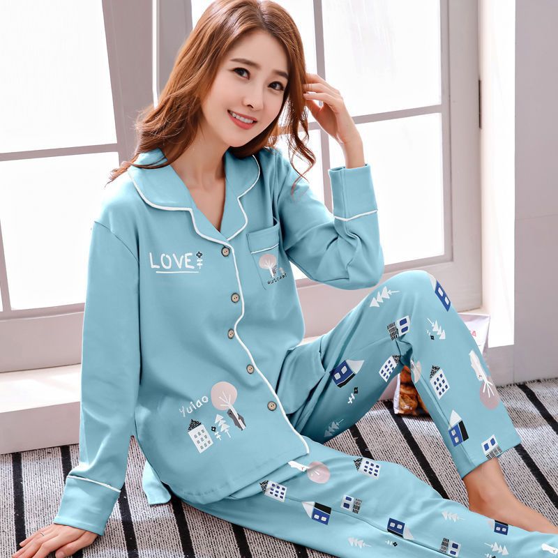 Pijamas de primavera y otoño para mujer 100% algodón de manga larga cardigan delgado para mujer talla grande ropa de confinamiento para mujer ropa para el hogar traje de invierno