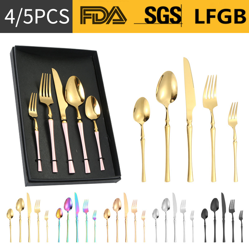 Venta al por mayor Amazon transfronterizo suministro de acero inoxidable traje de vajilla/5 cintura pequeña 5 piezas principales cuchillo, tenedor y cuchara caja de regalo traje