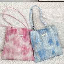 53141 扎染蕾丝布袋设计度假风单肩包学生少女购物布袋大容量潮