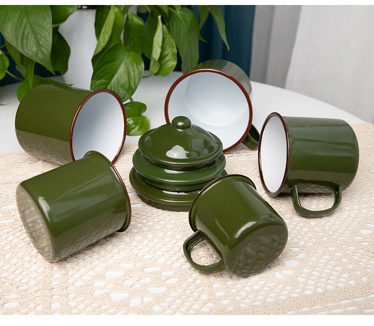 老式怀旧经典军绿色搪瓷杯复古老式茶缸铁茶缸子有盖-泡茶杯_0