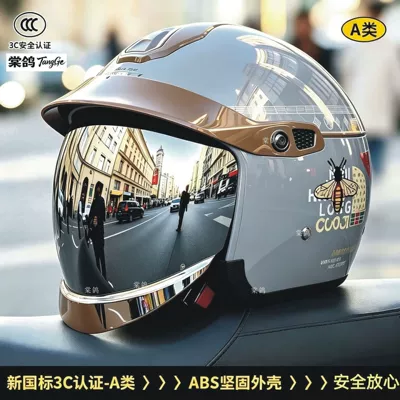 3C Certified Electric Motorcycle Helmet with Silver-Plated Hidden Lenses, Suitable for Men and Women, All-Season Use, Anti-Fog, Warm and Safe Helmet (Motosiklet kaskı (dəbilqə)) - winter-style-gray-silver-mirror-printed-style