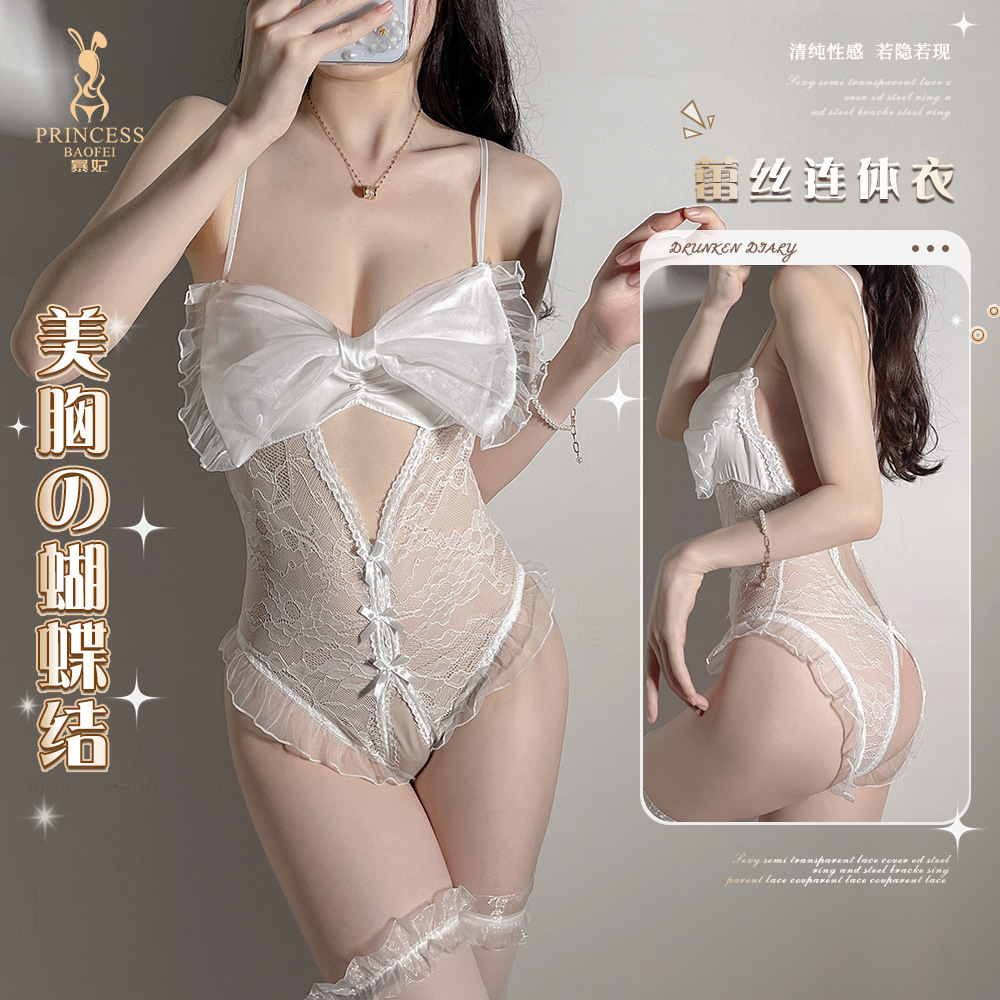 새로운 섹시한 란제리 섹시한 잠옷 여성의 유혹 순수한 레이스 침대 티즈 오픈 파일 점프 수트 세트 수집