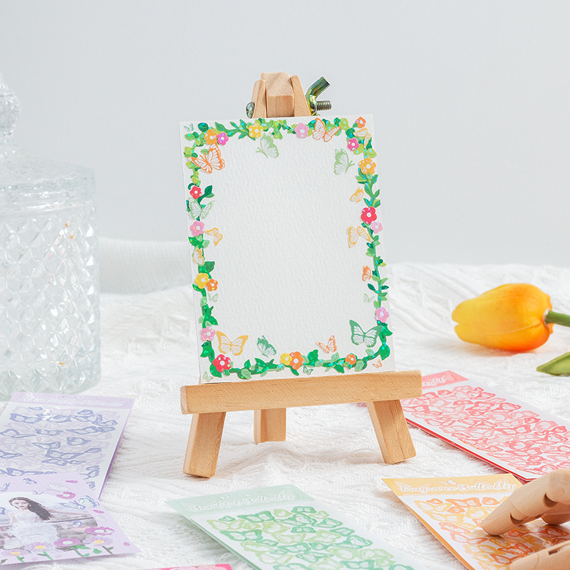 Flor fragancia abeja mariposa serie láser Goo tarjeta mano cuenta impermeable PVC pegatinas animal material coreano DIY papelería pegatinas