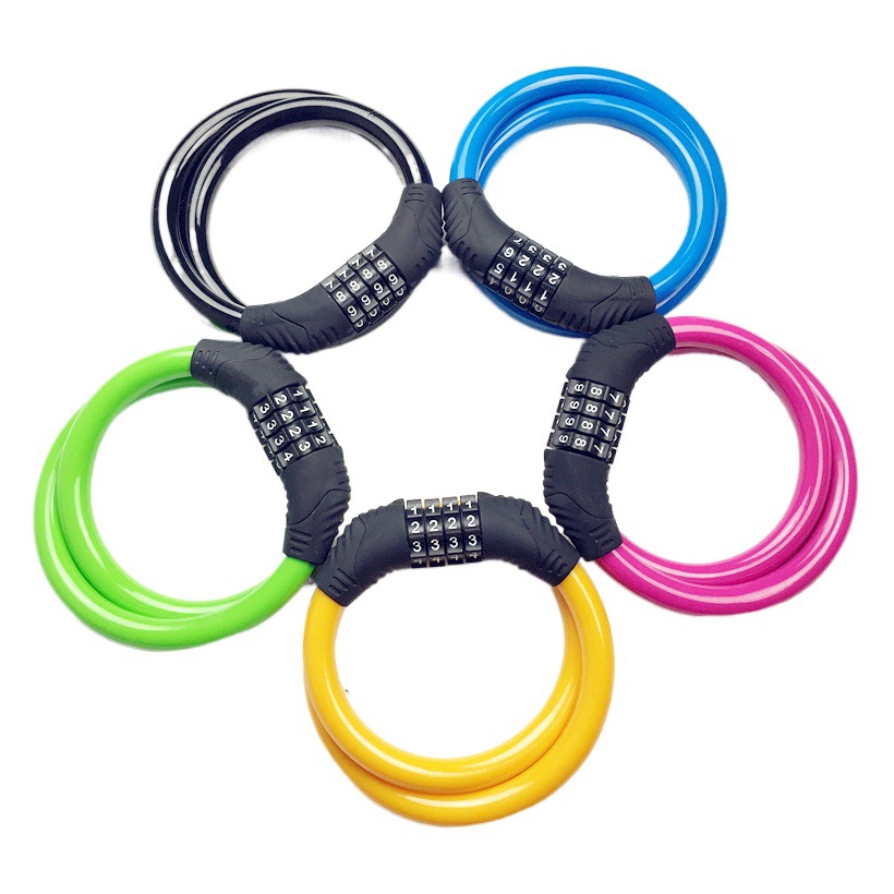 Bicycle four-digit code lock mountain bike bicycle adjustable code color anti-theft four-digit wire code ring lock