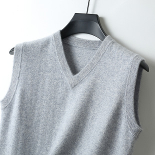 Spring and Autumn Pure Wool Sweater Men's V-Neck Vest Vest with Pullover Casual Pure Color Sleeveless Large Size Sweater