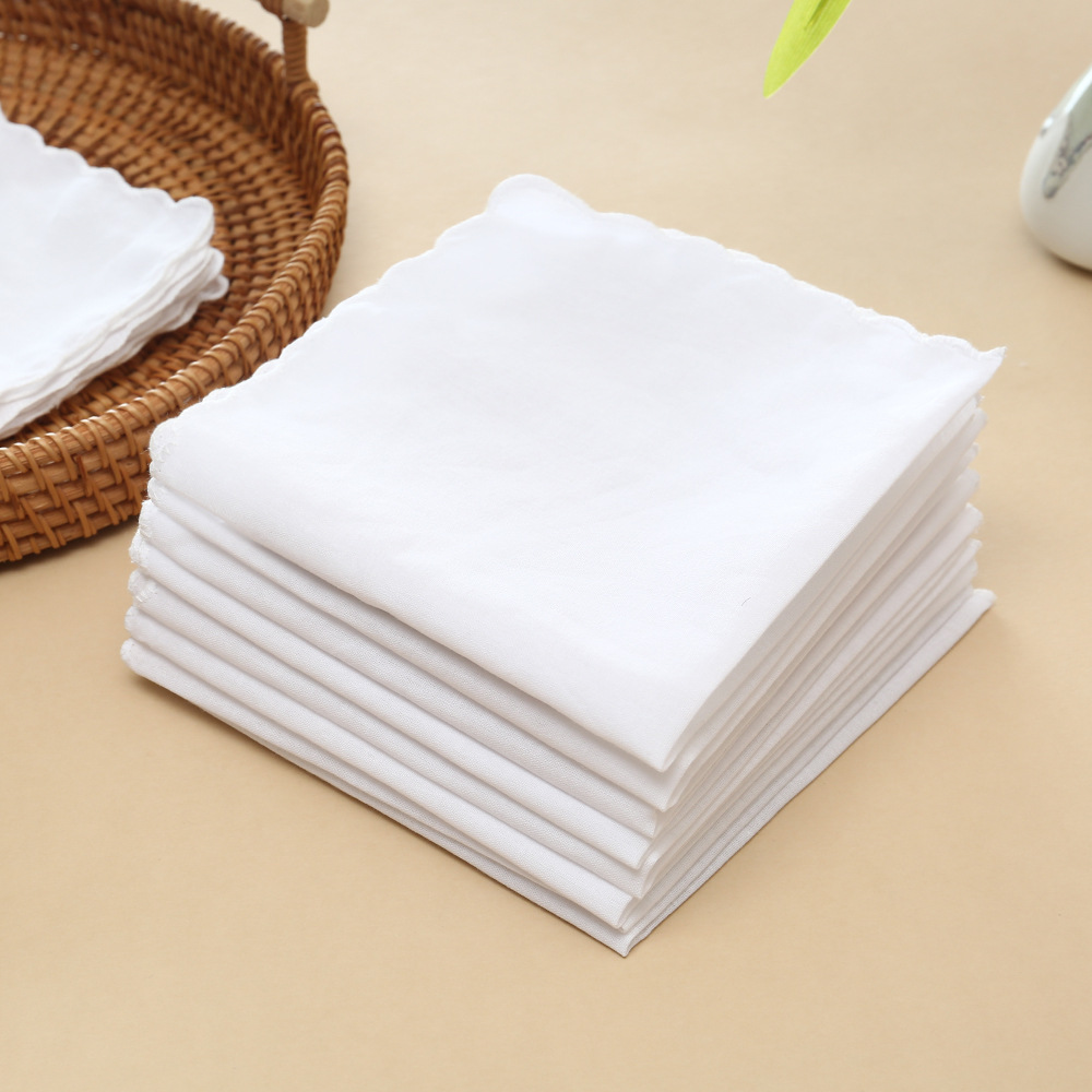 30cm Unisex Pure Cotton Scalloped Edge Handkerchief, Vintage Nostalgic Thin Style, Absorbent Sweat-Wiping Handkerchief, DIY Embroidery Printed Square Towel