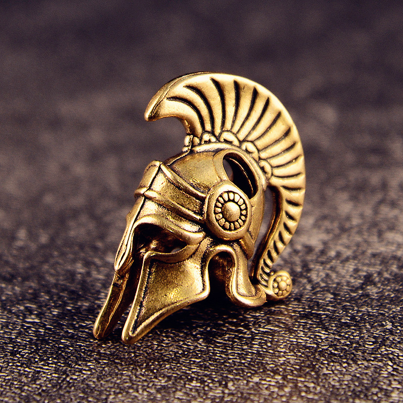 Antique Bronze Spartan Warrior Helmet Brass Keychain Pendant DIY Accessories Backpack Decoration