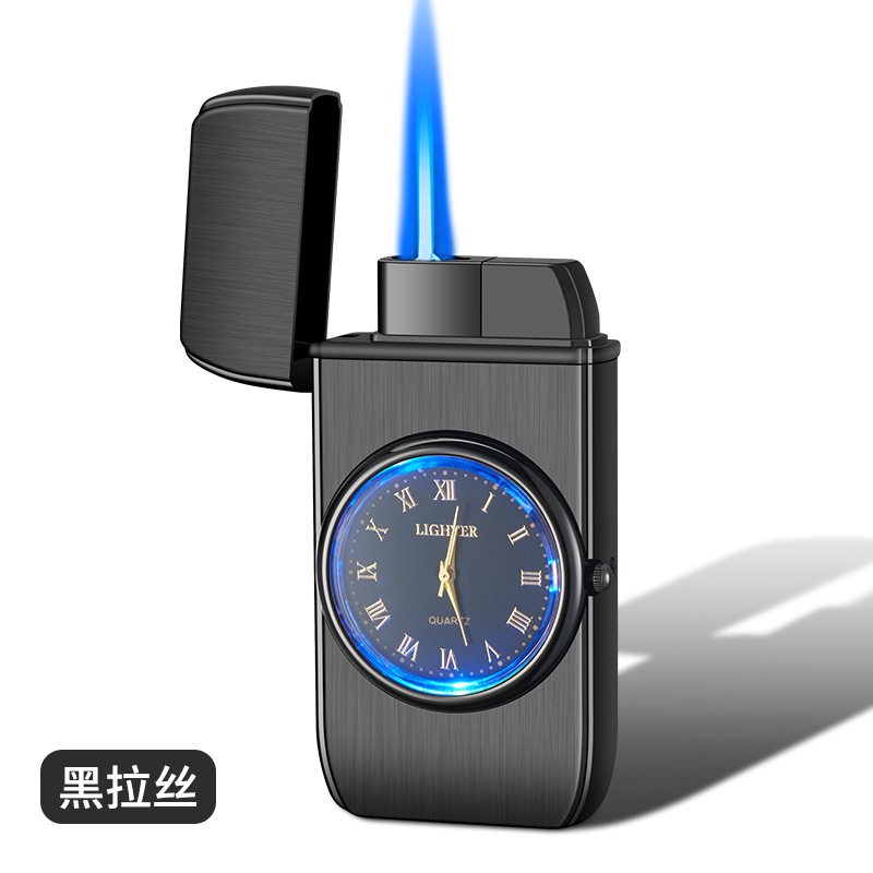 HF607 reloj con luz inflable a prueba de viento directo más ligero creativo multi-funcional de alta-fuego encendedor de cigarros al por mayor