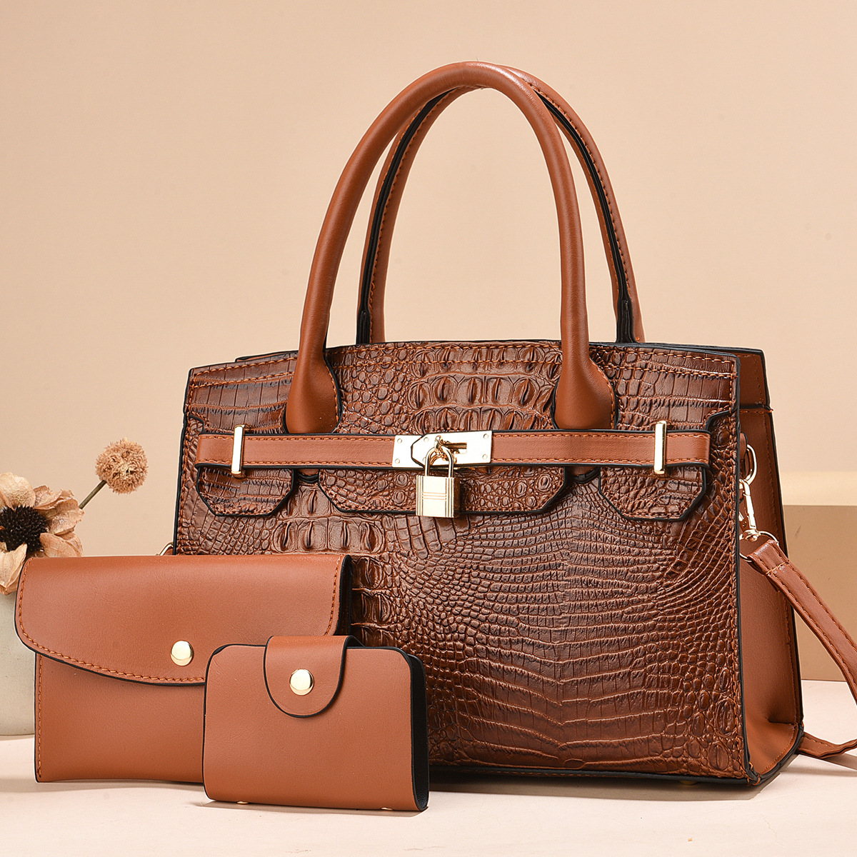 Taizhou bolso de mujer tres piezas paquetes de bolsos de mano clásicos bolsos de hombro con patrón de cocodrilo bolsos transfronterizos