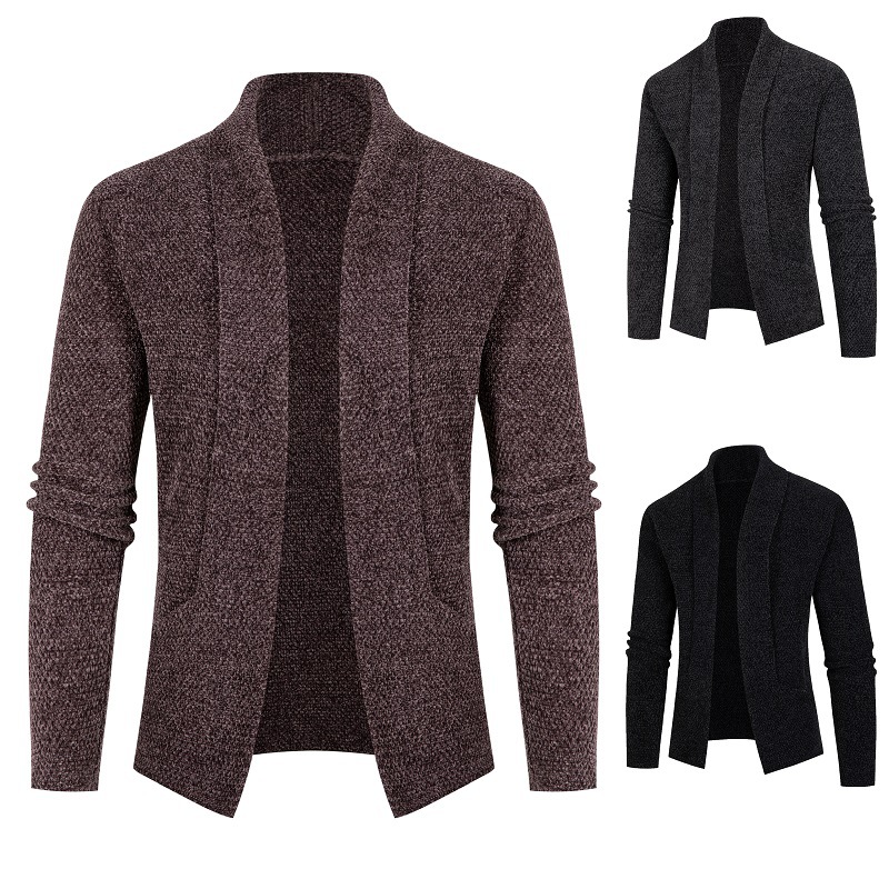 New Autumn and Winter Men's European and American Simple Long-Sleeved Knitted Cardigan Trendyy Casual Pure Color Sweater Jacket Youth Tops