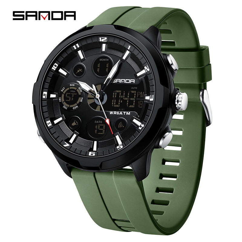 SANDA SANDA reloj electrónico para hombres moda casual reloj coreano impermeable despertador de luz nocturna reloj multifuncional 9053