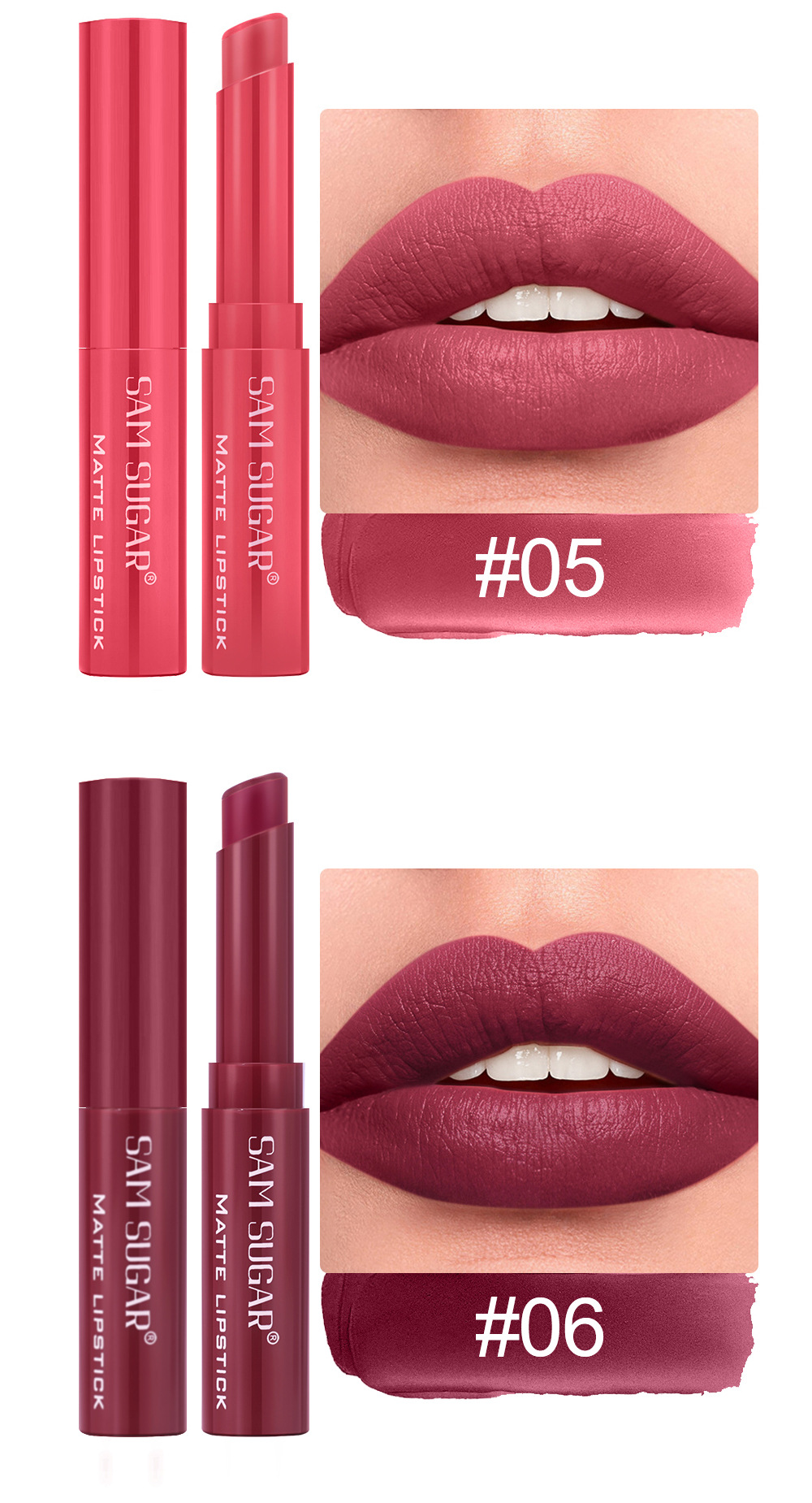 SAM SUGAR 6-color velvet matte Lipstick pen Easy to apply bevel rotating Lipstick undefined